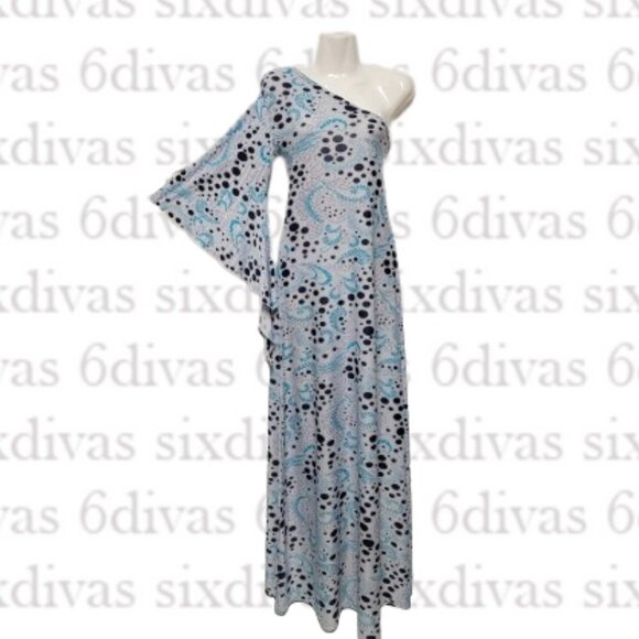 BLUE Sexy Body Con Figure Hugging Long One Shoulder Dress   Size S/M - Picture 1 of 10